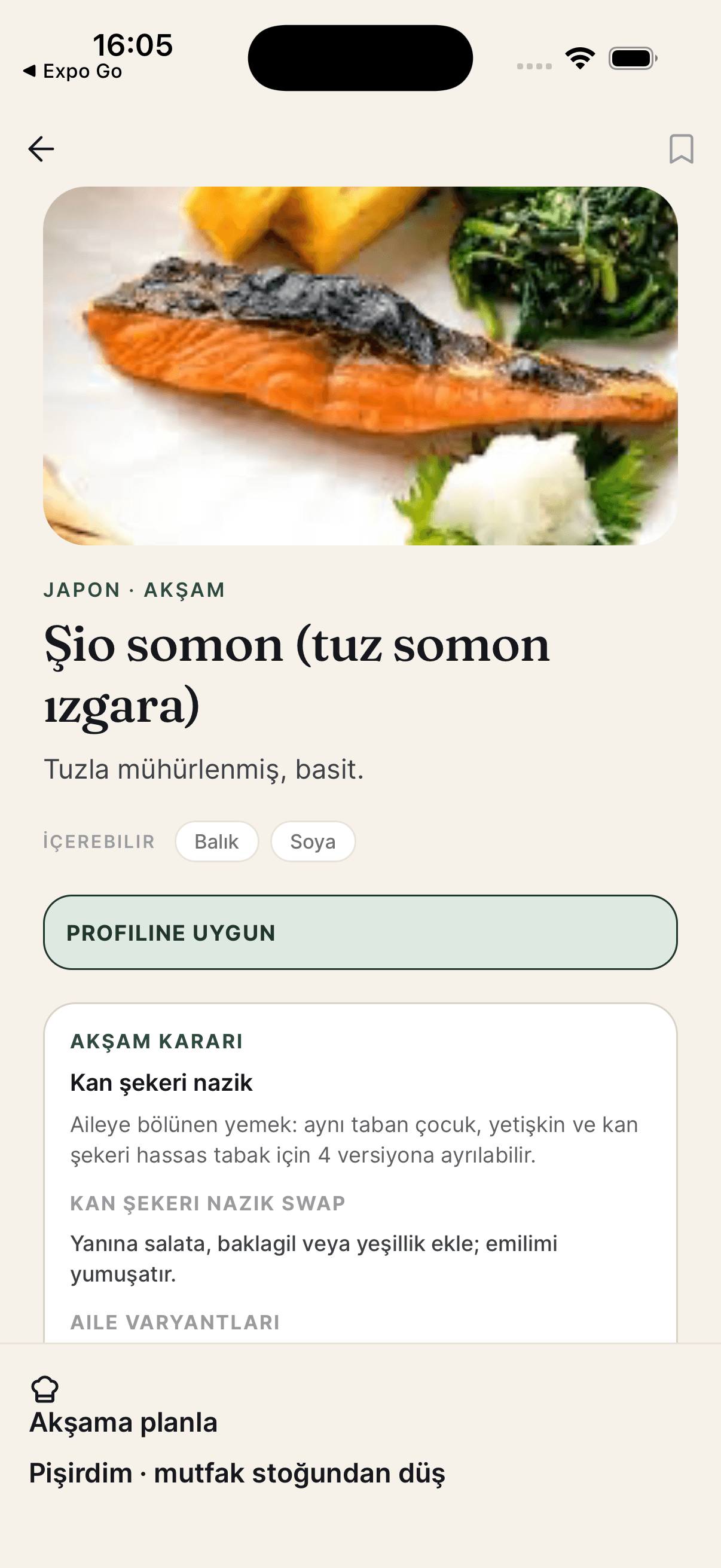 LifeMate recipe summary screen